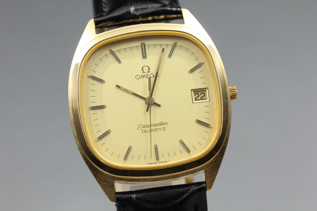 1981 MINT OMEGA Seamaster 34mm 196.0218 Quartz Gold Dial Men's Watch Vintage