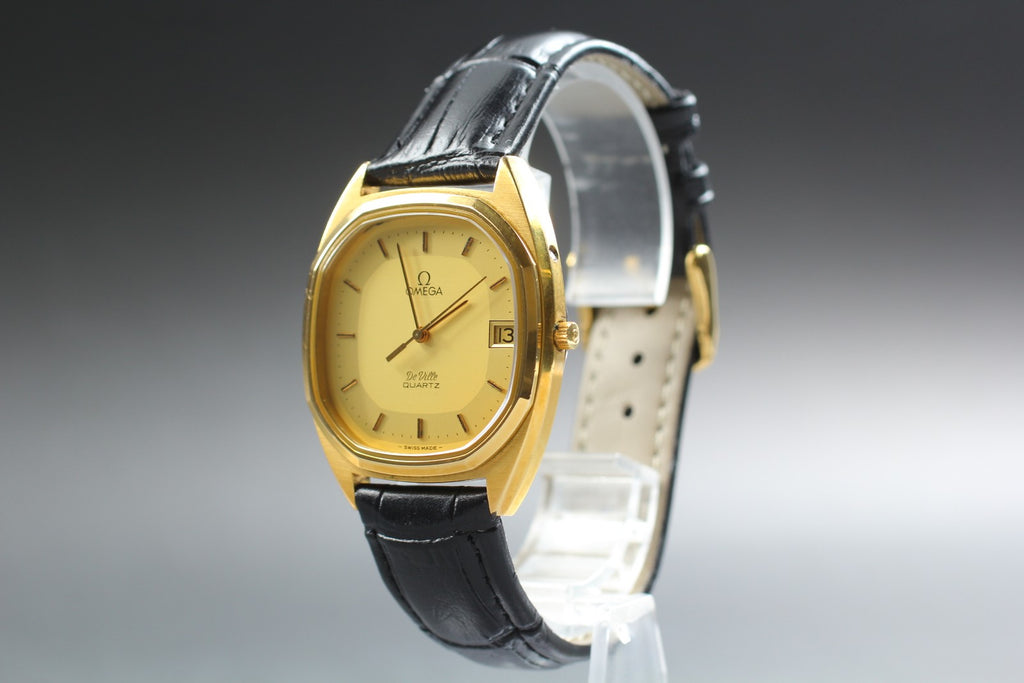 1980 Near MINT OMEGA De Ville 34mm 196.0144 Quartz Gold Dial Men's Watch Vintage