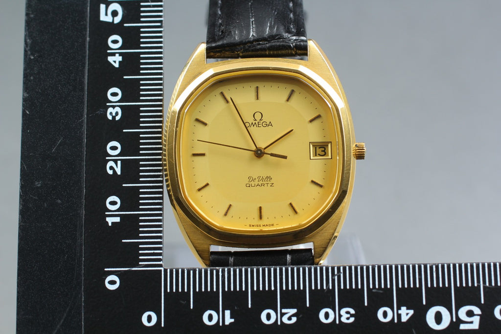 1980 Near MINT OMEGA De Ville 34mm 196.0144 Quartz Gold Dial Men's Watch Vintage