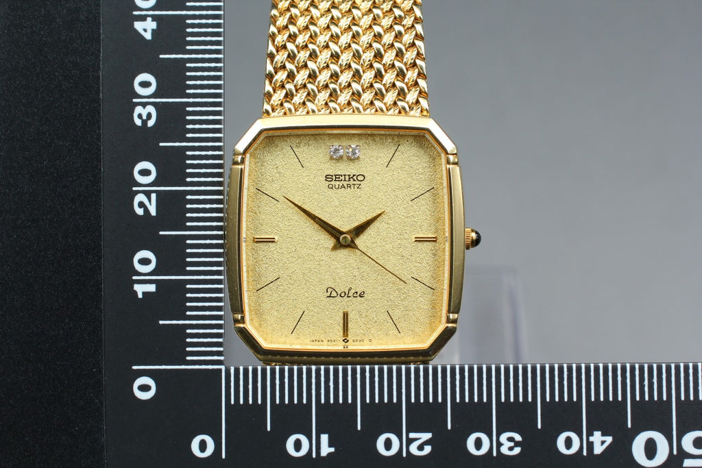 1984 Near MINT SEIKO Dolce 27mm 9521-5210 Quartz Gold 2P Diamond Men's Vintage