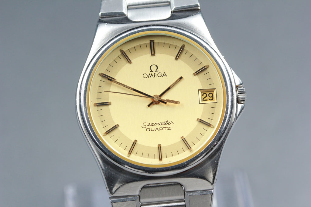 Near MINT OMEGA Seamaster 36mm 196.0222 Quartz Gold Dial Men's Watch Vintage