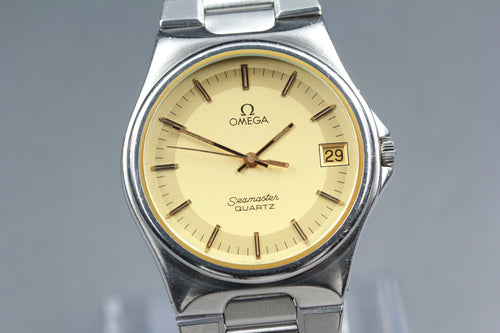 Near MINT OMEGA Seamaster 36mm 196.0222 Quartz Gold Dial Men's Watch Vintage