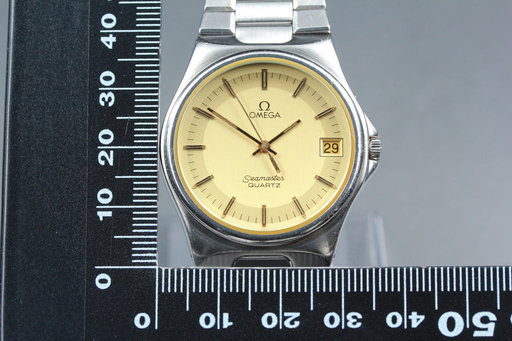 Near MINT OMEGA Seamaster 36mm 196.0222 Quartz Gold Dial Men's Watch Vintage