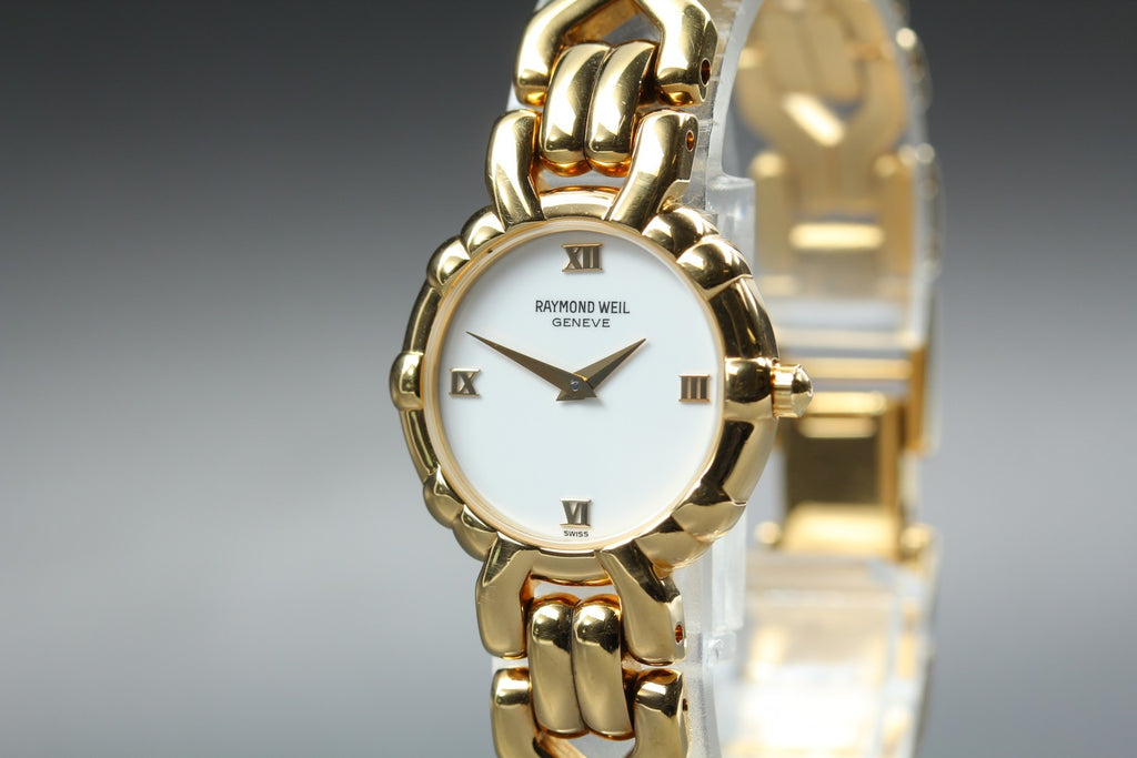 Near MINT Raymond Weil Geneve 3747 24mm Quartz White Roman Dial Women's Vintage