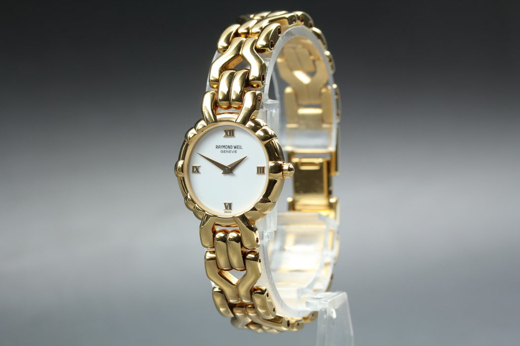 Near MINT Raymond Weil Geneve 3747 24mm Quartz White Roman Dial Women's Vintage