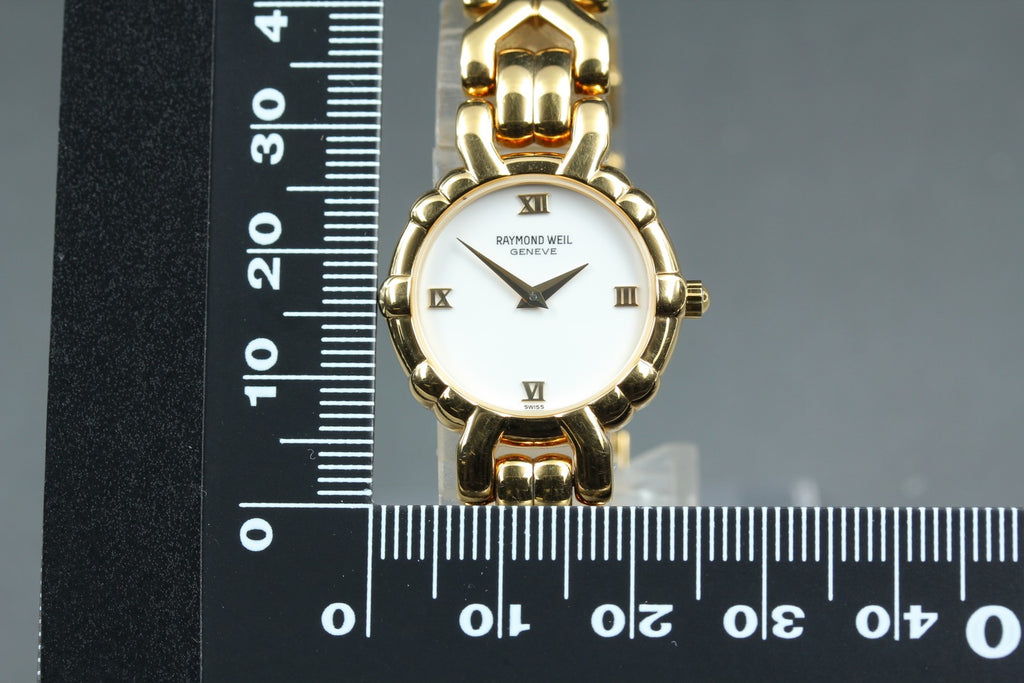 Near MINT Raymond Weil Geneve 3747 24mm Quartz White Roman Dial Women's Vintage