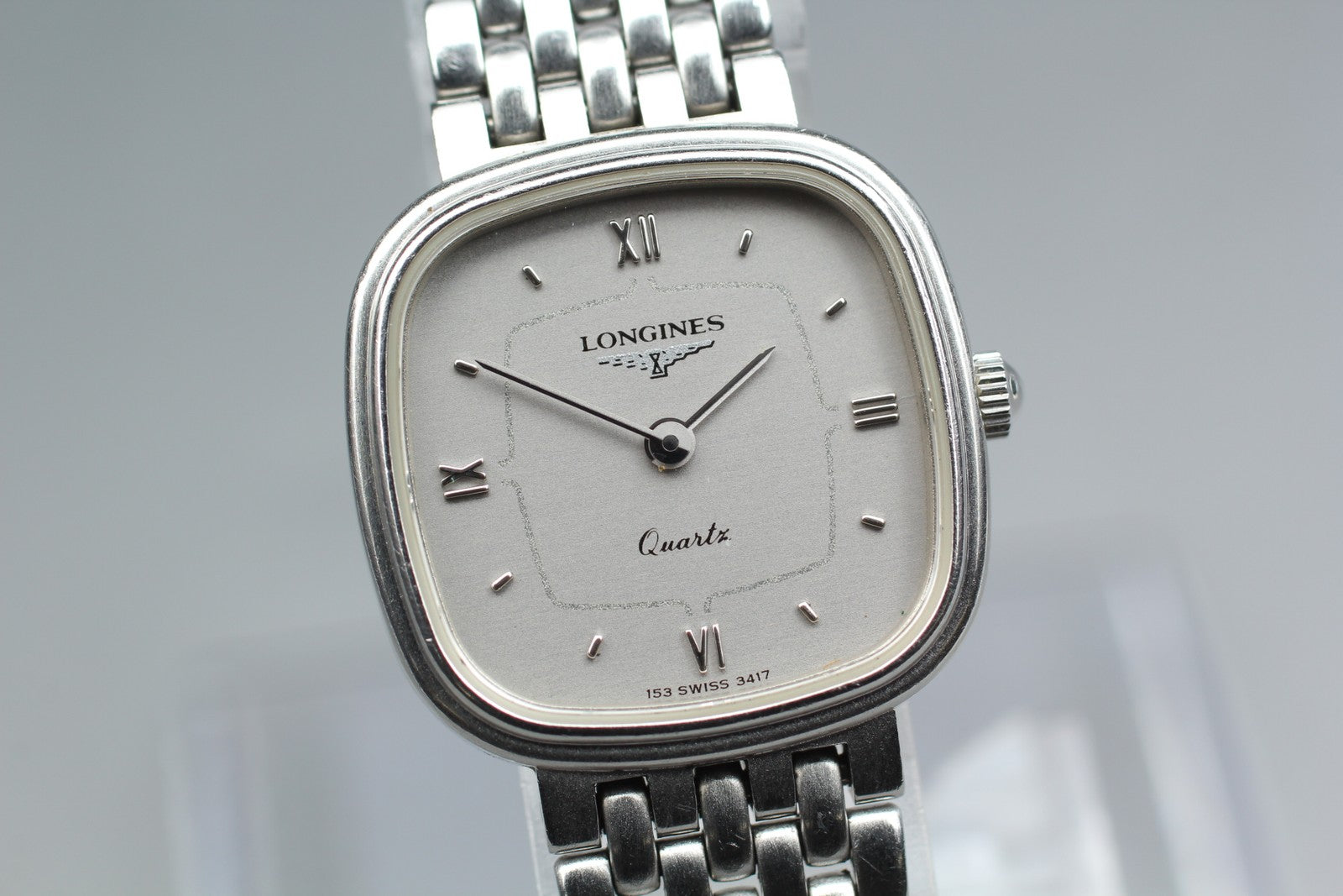 Near MINT Longines 153 3417 21mm Quartz Silver Roman Dial Women's Watch Vintage