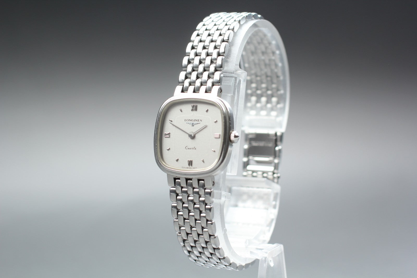 Near MINT Longines 153 3417 21mm Quartz Silver Roman Dial Women's Watch Vintage
