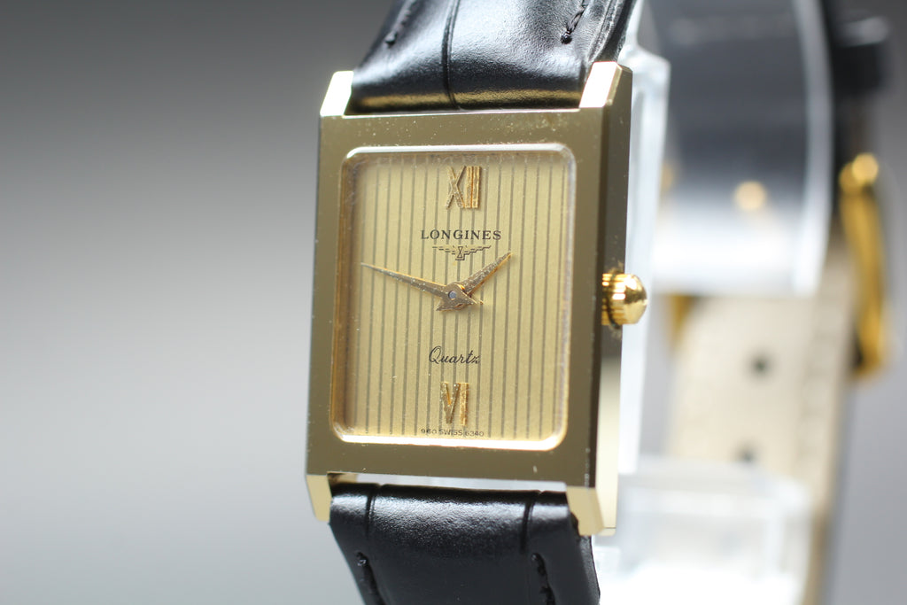 Near MINT Longines 960 6340 20mm Quartz Gold Roman Dial Tank Women's Vintage