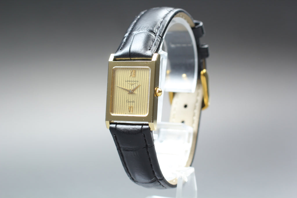 Near MINT Longines 960 6340 20mm Quartz Gold Roman Dial Tank Women's Vintage