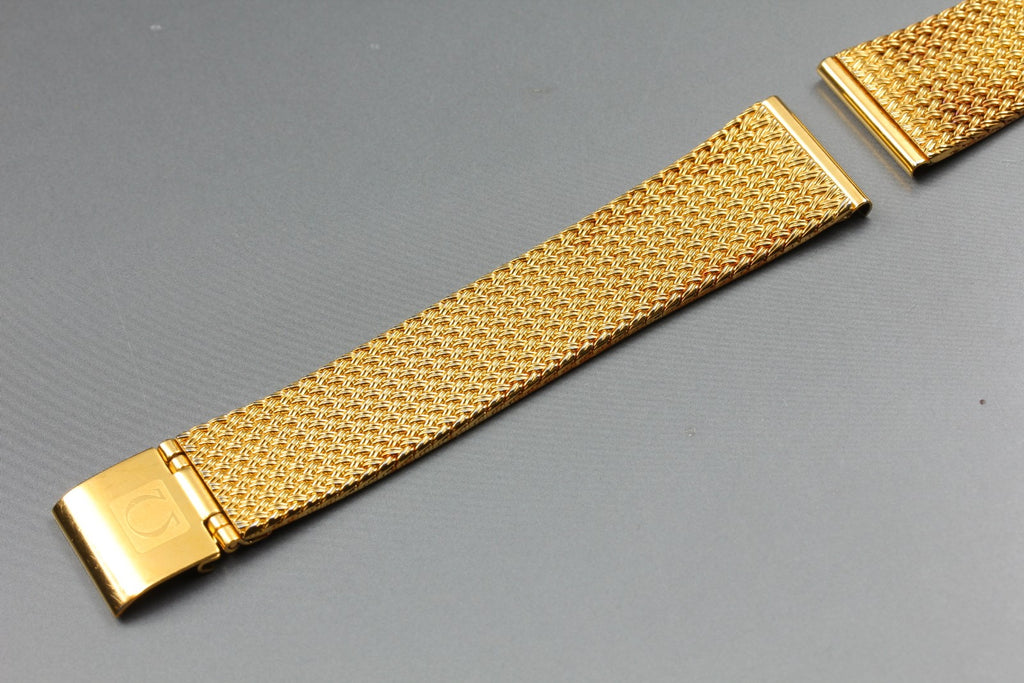 Near MINT OMEGA Milanese/Mesh Band 18mm Gold Plated Bracelet Men's Vintage