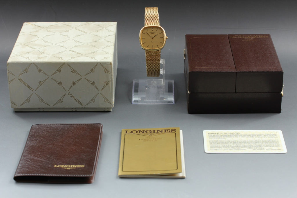 Full Set Near MINT LONGINES 960 3249 31mm Quartz Gold Dial Men's Watch Vintage