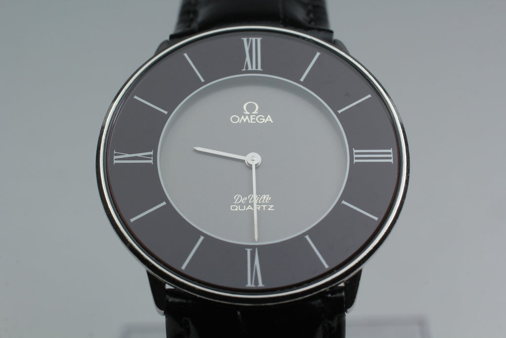 1981 Near MINT OMEGA De Ville 33mm 191.0106 Quartz Black Roman Dial Men Vintage