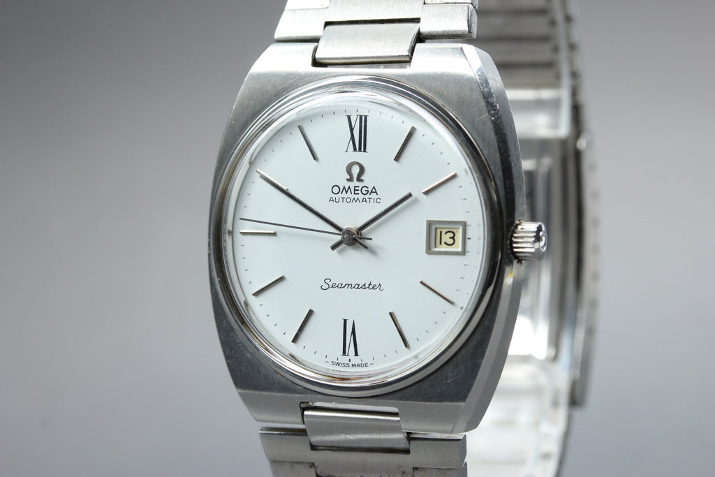 1974 Near MINT OMEGA Seamaster 35mm 166.0206 Automatic White Roman Men's Vintage