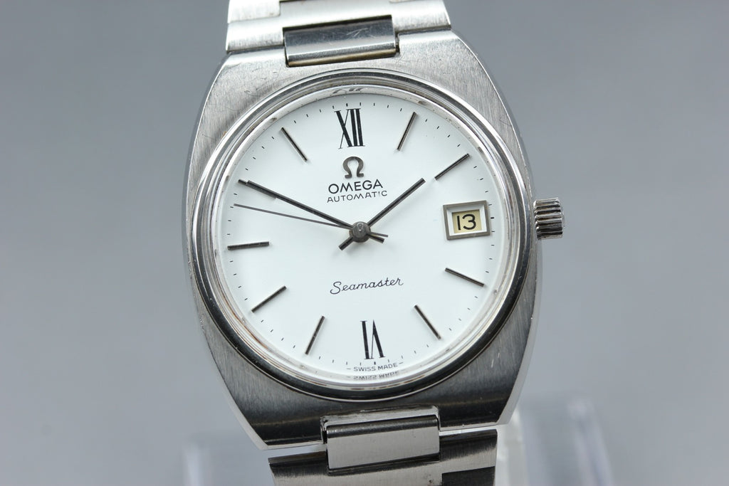 1974 Near MINT OMEGA Seamaster 35mm 166.0206 Automatic White Roman Men's Vintage