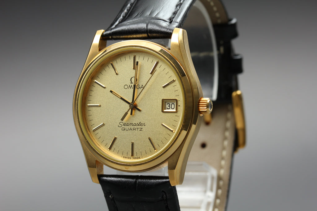 1979 MINT OMEGA Seamaster 34mm 196.0190 Quartz Gold Dial Men's Watch Vintage