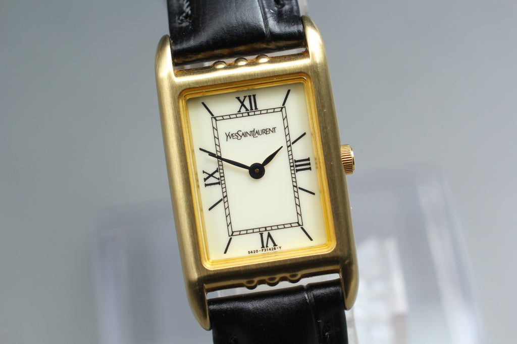 Near MINT Yves Saint Laurent 17mm 5420-F46860 Quartz Roman Tank Women's Vintage