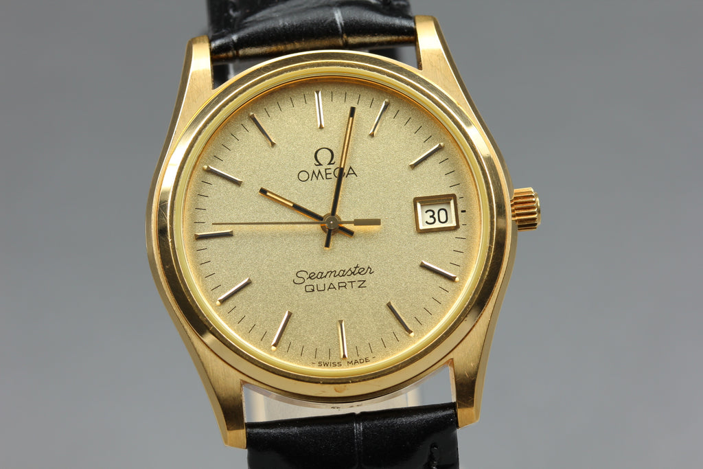 1979 MINT OMEGA Seamaster 34mm 196.0190 Quartz Gold Dial Men's Watch Vintage