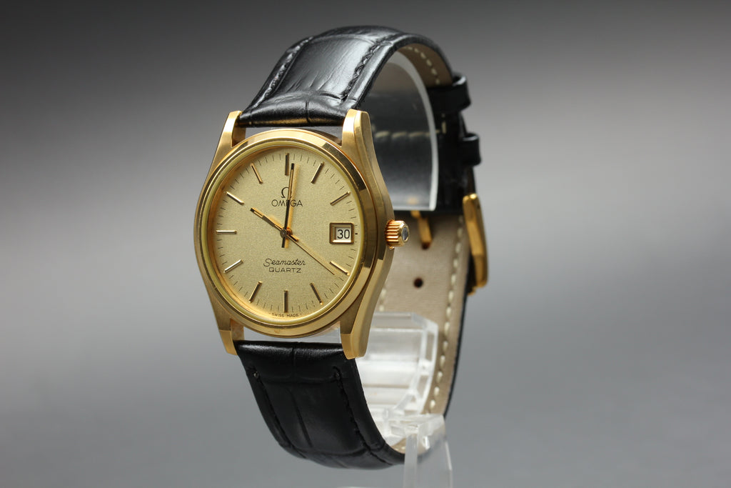 1979 MINT OMEGA Seamaster 34mm 196.0190 Quartz Gold Dial Men's Watch Vintage