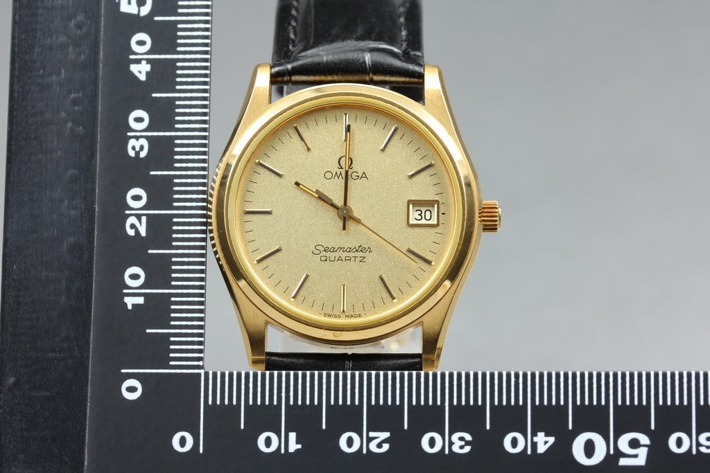 1979 MINT OMEGA Seamaster 34mm 196.0190 Quartz Gold Dial Men's Watch Vintage