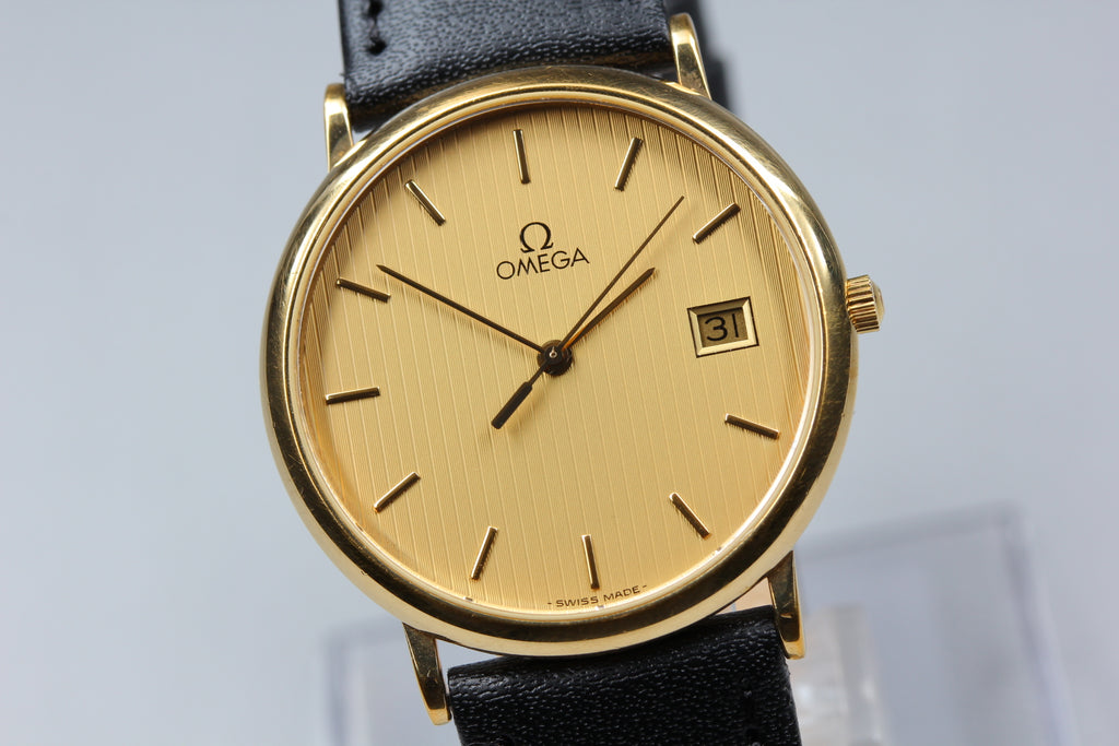 1988 Near MINT OMEGA De Ville 32mm 196.0312.1 Quartz Gold Dial Men's Vintage