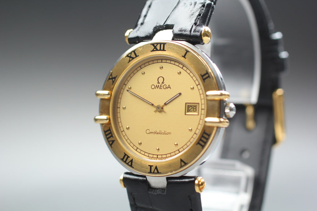 1993 Near MINT OMEGA Constellation 31mm 196.0360 Quartz Gold Dial Men's Vintage
