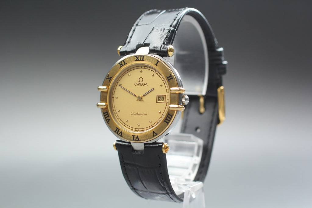 1993 Near MINT OMEGA Constellation 31mm 196.0360 Quartz Gold Dial Men's Vintage