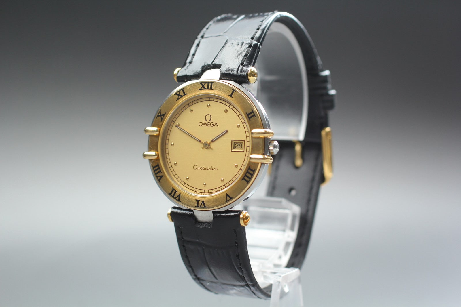 1993 Near MINT OMEGA Constellation 31mm 196.0360 Quartz Gold Dial Men's Vintage