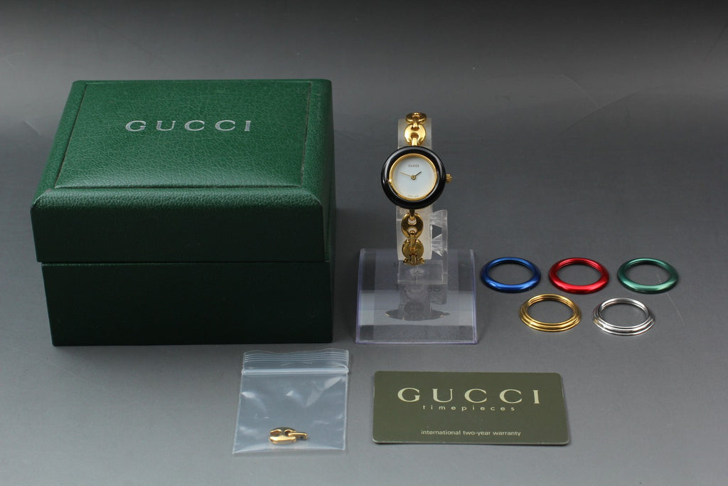 Near MINT/Box,Paper GUCCI Change Bezel 11/12.2 26mm 6 Colors Quartz Gold Women's