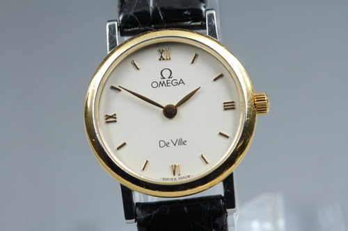 1997 Near MINT OMEGA De Ville 23mm 595.1111 Quartz White Roman Women's Vintage