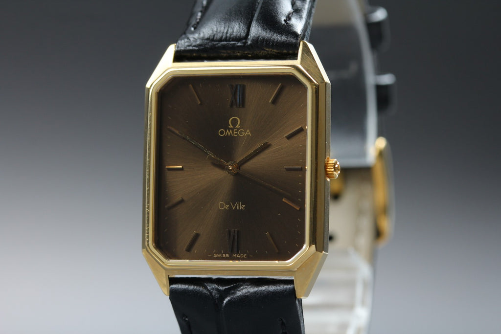 1982 MINT OMEGA De Ville 25mm 191.0191 Quartz Brown Roman Dial Men's Vintage