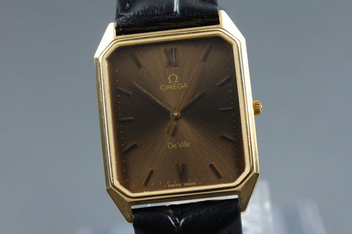 1982 MINT OMEGA De Ville 25mm 191.0191 Quartz Brown Roman Dial Men's Vintage