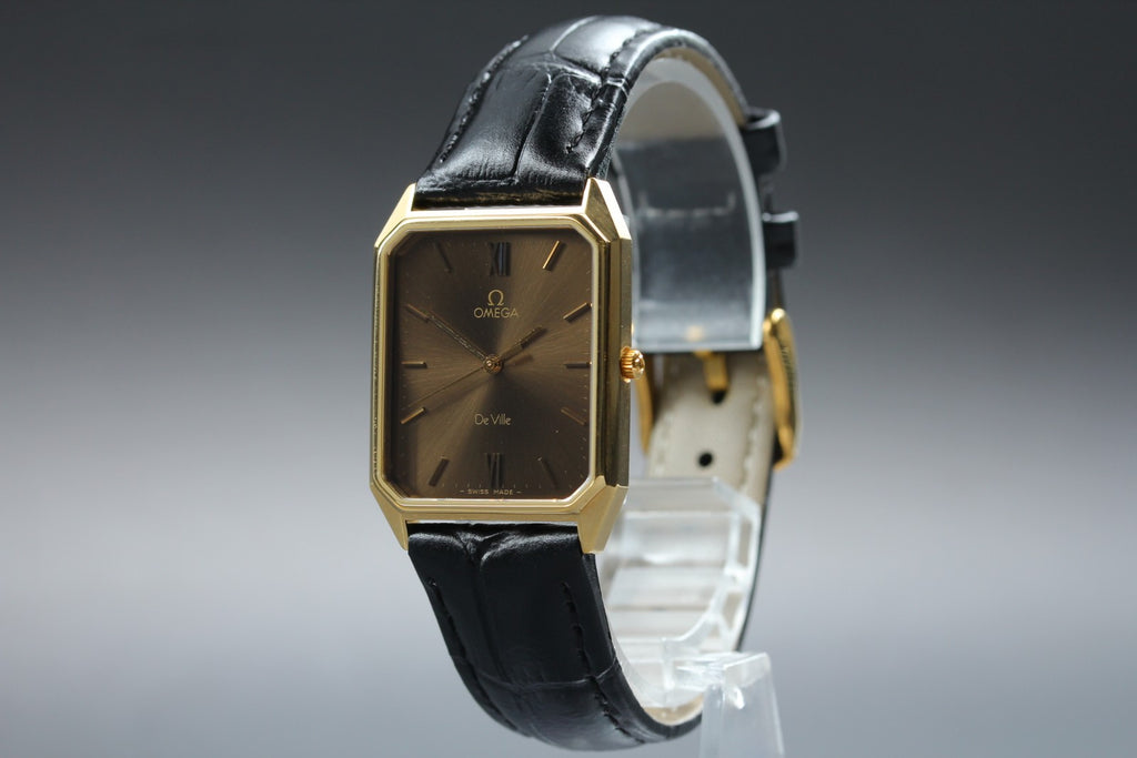 1982 MINT OMEGA De Ville 25mm 191.0191 Quartz Brown Roman Dial Men's Vintage