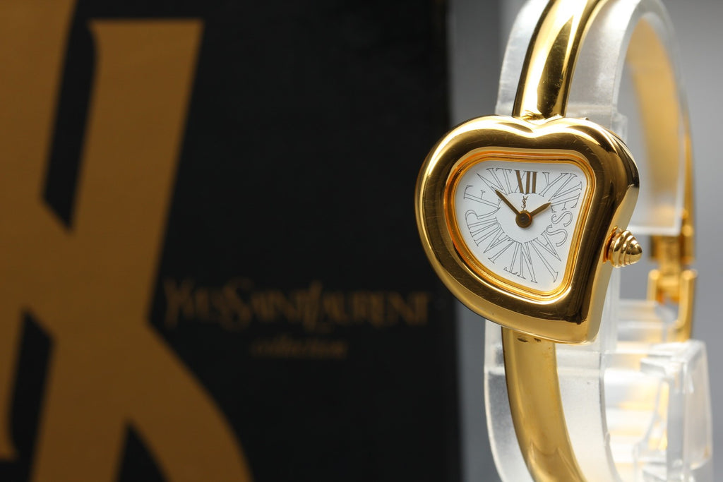 Full Set/Near MINT Yves Saint Laurent Heart Watch 24mm Quartz White Dial Women's