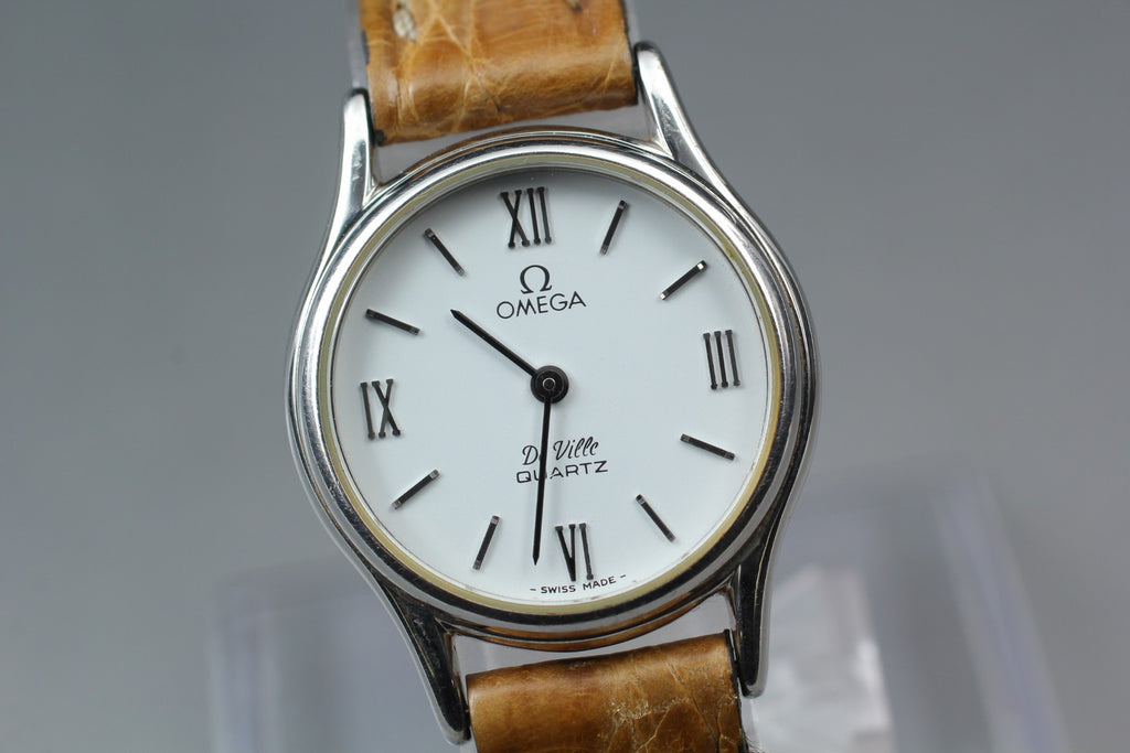 1981 Near MINT OMEGA De Ville 24mm 591.0094.1 Quartz White Roman Women's Vintage
