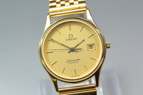 1984 Near MINT OMEGA Seamaster 33mm 196.0251 Quartz Gold Dial Men's Vintage