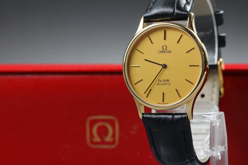 1984 Top MINT OMEGA De Ville 32mm 191.0130.1 Quartz Gold Dial Men's Vintage