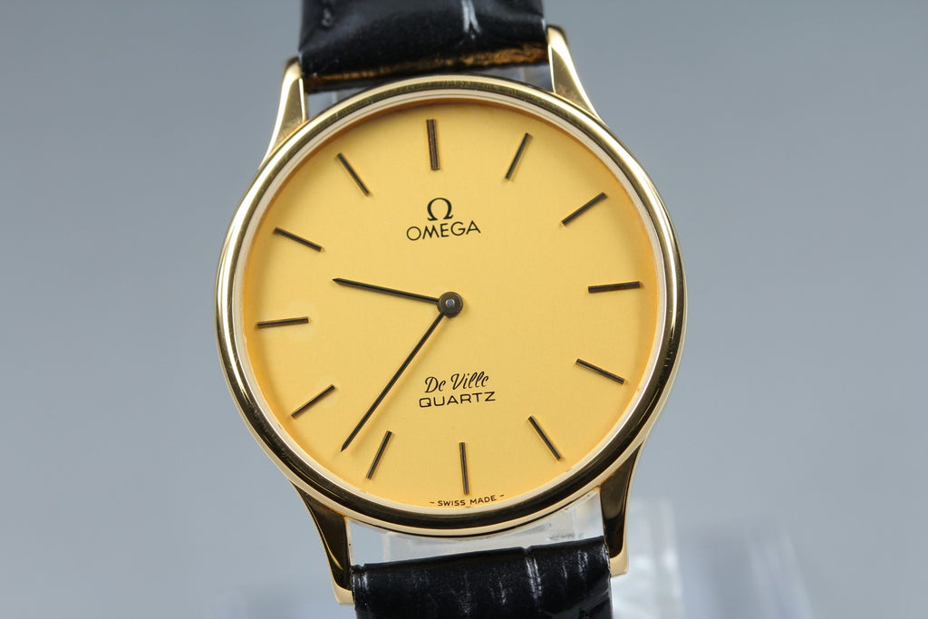 1984 Top MINT OMEGA De Ville 32mm 191.0130.1 Quartz Gold Dial Men's Vintage