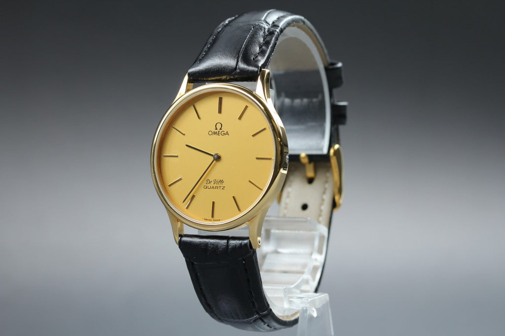 1984 Top MINT OMEGA De Ville 32mm 191.0130.1 Quartz Gold Dial Men's Vintage