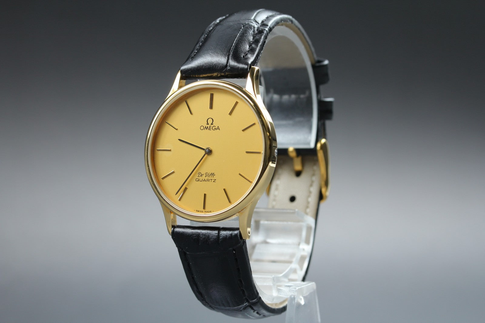 1984 Top MINT OMEGA De Ville 32mm 191.0130.1 Quartz Gold Dial Men's Vintage