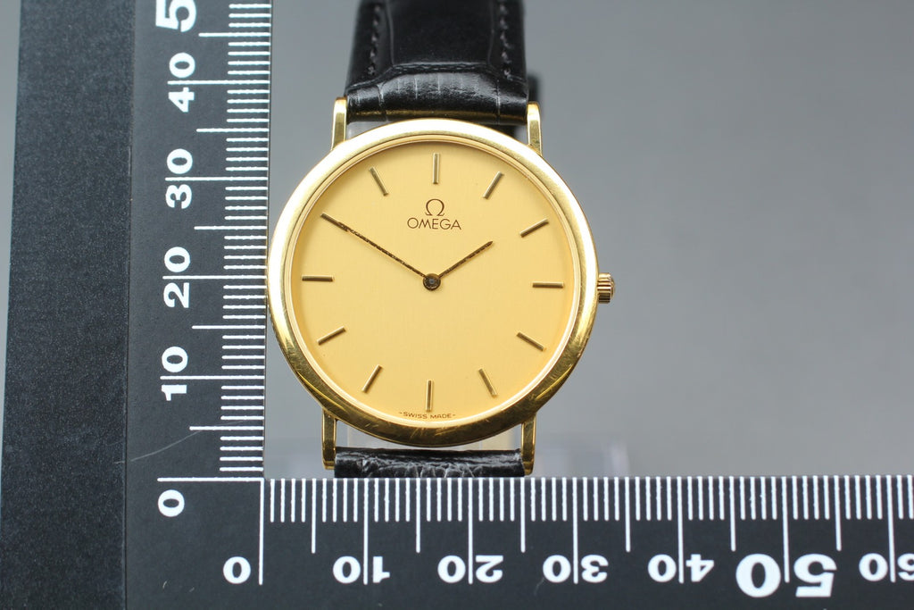 1991 Near MINT OMEGA De Ville 32mm 195.0075.2 Quartz Gold Dial Men's Vintage