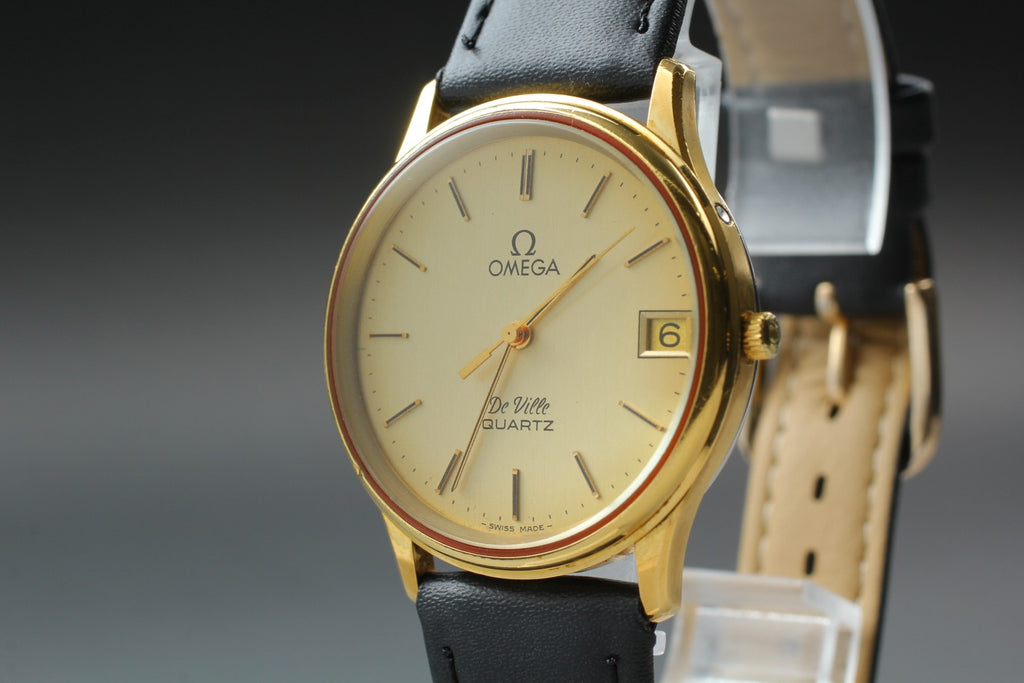 1979 Near MINT OMEGA De Ville 33mm 196.0164 Quartz Gold Dial Men's Watch Vintage