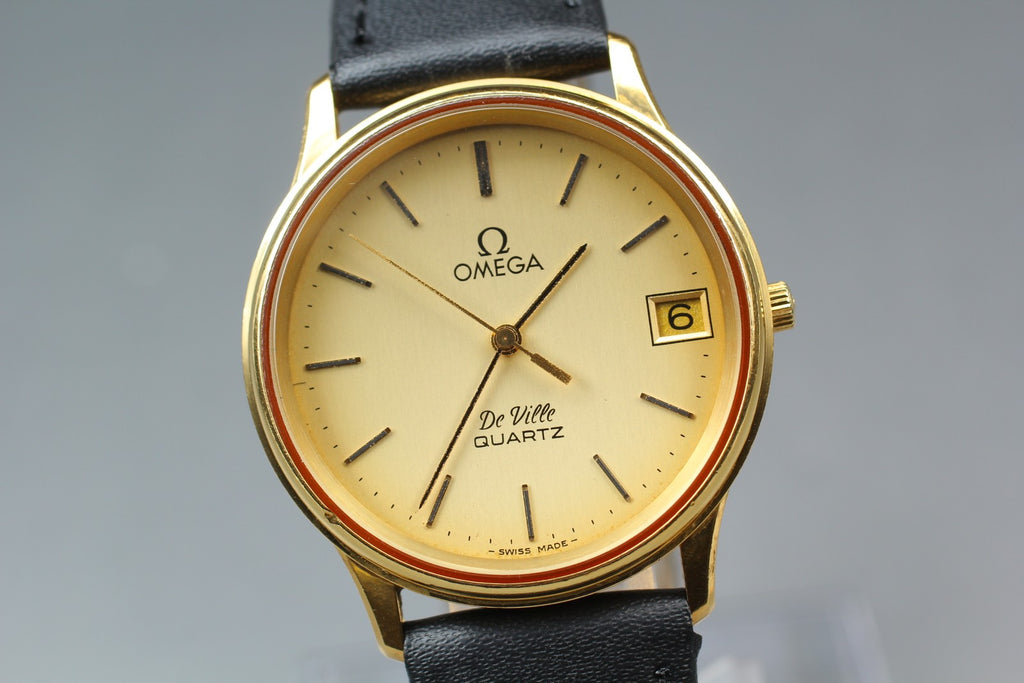 1979 Near MINT OMEGA De Ville 33mm 196.0164 Quartz Gold Dial Men's Watch Vintage