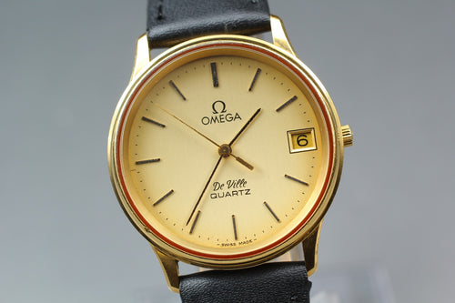 1979 Near MINT OMEGA De Ville 33mm 196.0164 Quartz Gold Dial Men's Watch Vintage