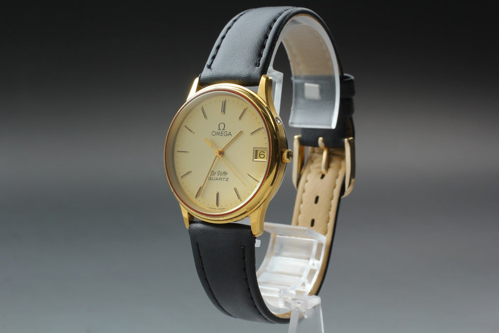 1979 Near MINT OMEGA De Ville 33mm 196.0164 Quartz Gold Dial Men's Watch Vintage