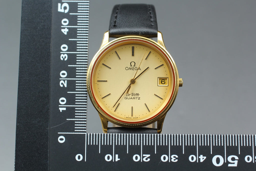 1979 Near MINT OMEGA De Ville 33mm 196.0164 Quartz Gold Dial Men's Watch Vintage