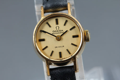 1972 Near MINT OMEGA De Ville 17mm 551.0057 Automatic Gold Dial Women's Vintage