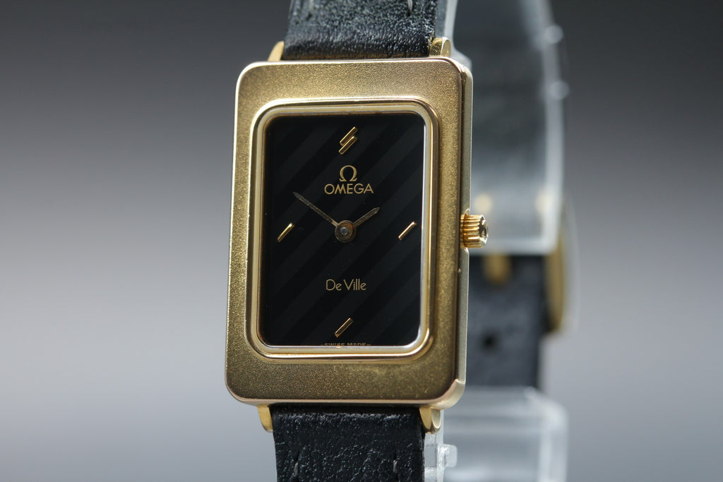 1985 Near MINT OMEGA De Ville 19mm 595.0084 Quartz Black Dial Women's Vintage