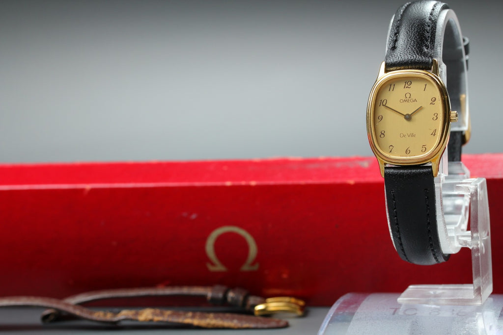 1987 w/Box OMEGA De Ville 20mm 591.0381 Quartz Gold Arabic Women's Vintage Exc+5