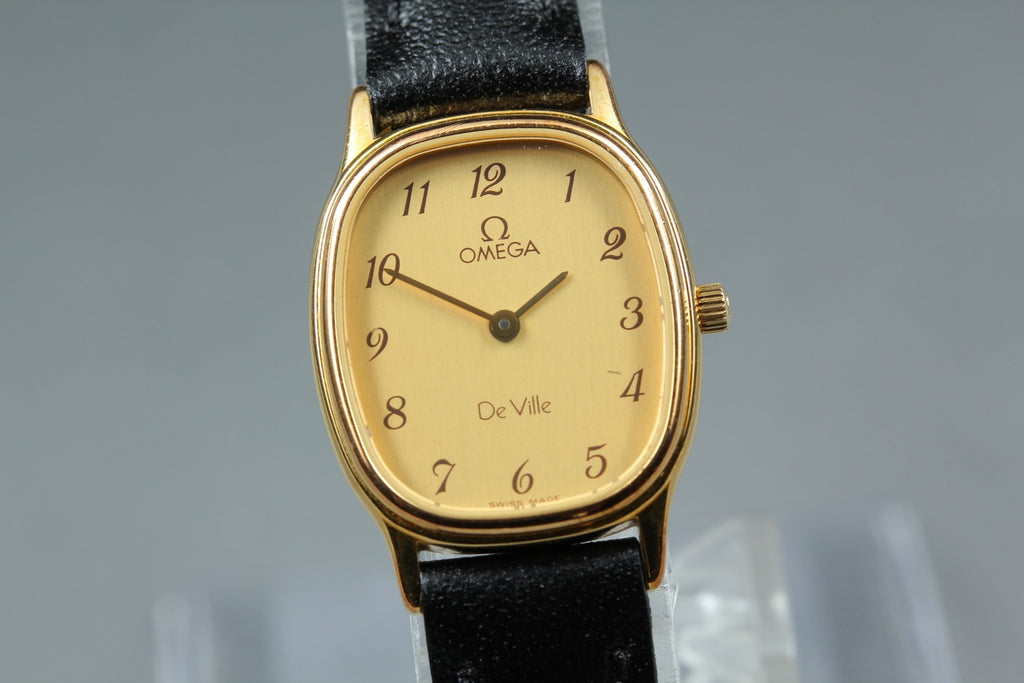 1987 w/Box OMEGA De Ville 20mm 591.0381 Quartz Gold Arabic Women's Vintage Exc+5